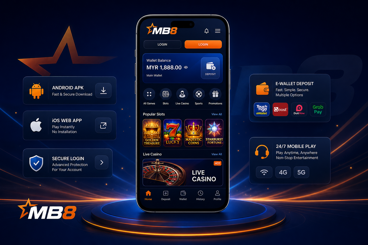MB8 Malaysia mobile app with APK, iOS and e-wallet features
