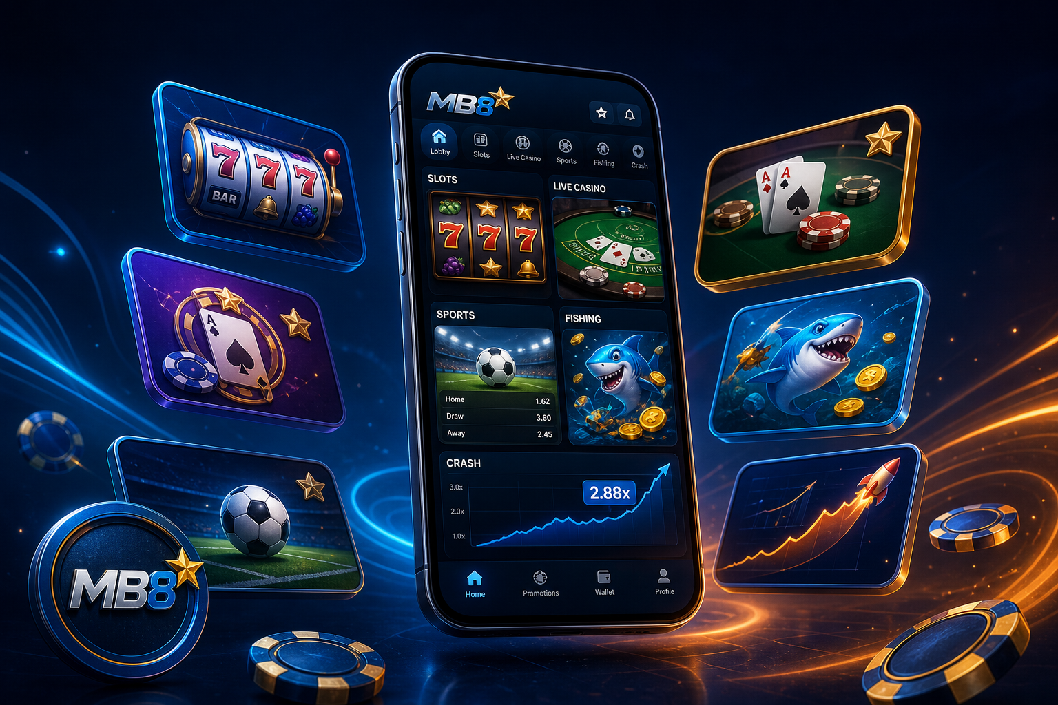 MB8 Malaysia games lobby with slots, live casino and sports