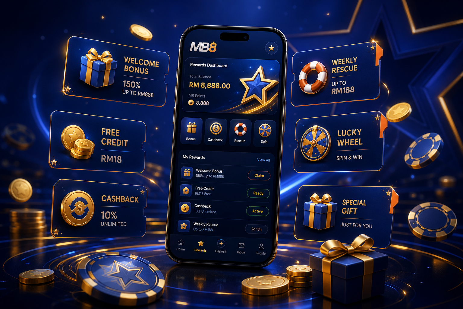 MB8 Malaysia promotions, free credit and bonus rewards