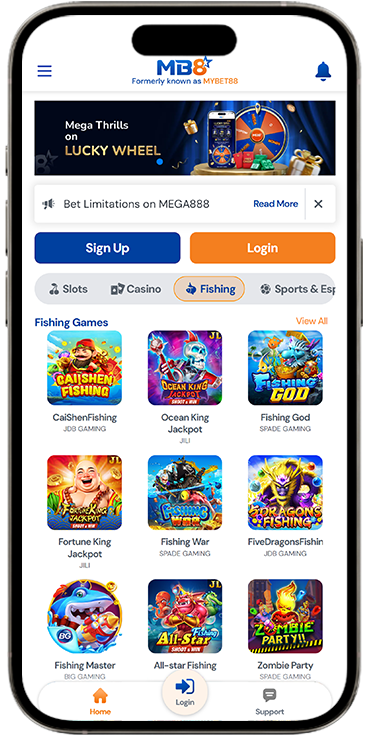 MB8 mobile app fishing games screen on iPhone
